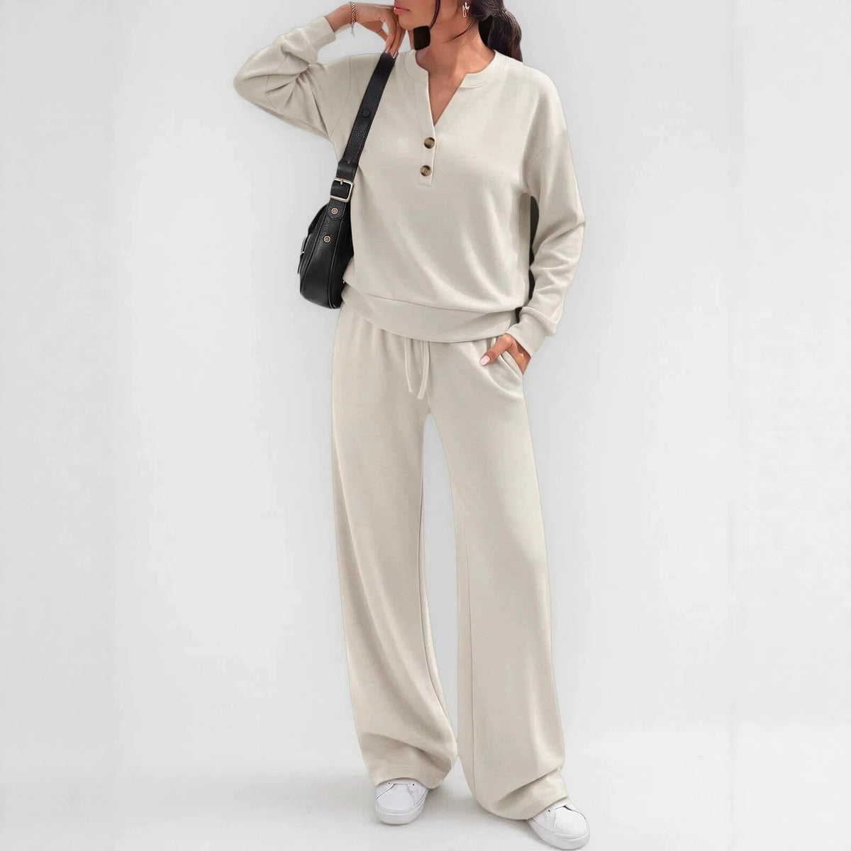 Fashion Loose Long Sleeve Top & Wide Leg Pants Sports Casual Two Piece Set