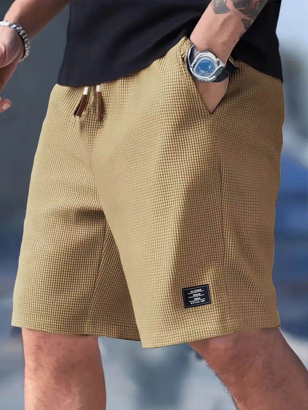 Men's Full Size Waffle Knit Drawstring Casual Shorts Plus Size