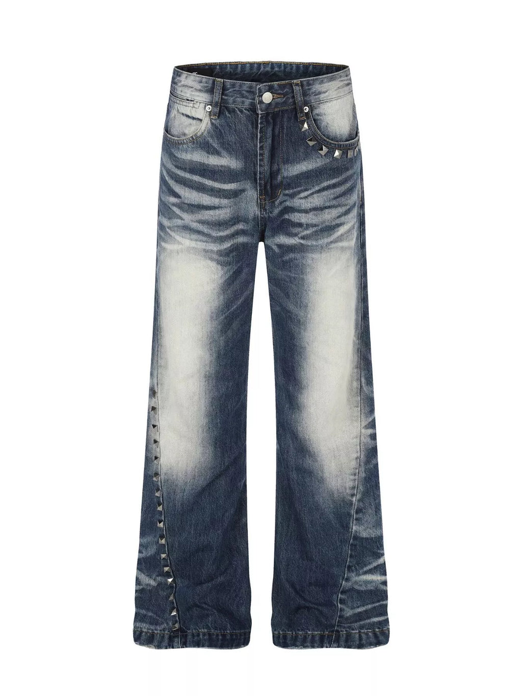 Men's Blue Men's Studded Washed Bootcut Jeans - Blue