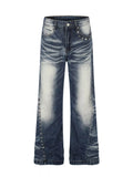 Men's Blue Men's Studded Washed Bootcut Jeans - Blue