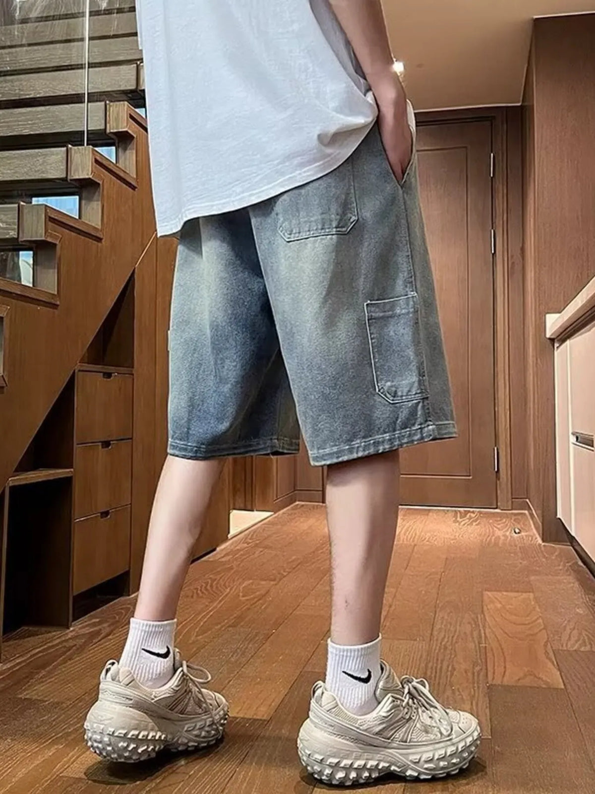 Men's Full Size Vintage Wash Loose Fit Denim Shorts Plus Size