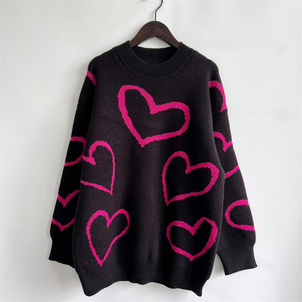 Women's Heart Pattern Long Sleeve Sweater