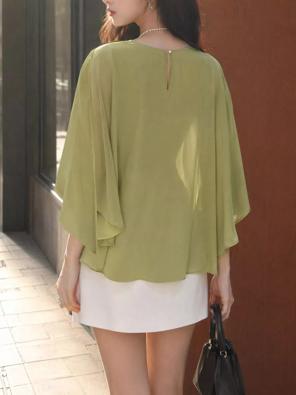 Women's Matcha Green Layered Flutter Sleeve Chiffon Blouse - Matcha Green