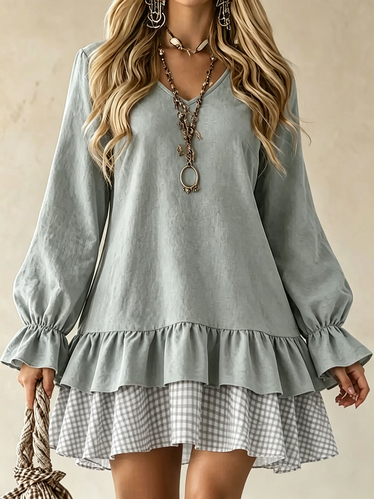 style V-neck Long-sleeved Dress