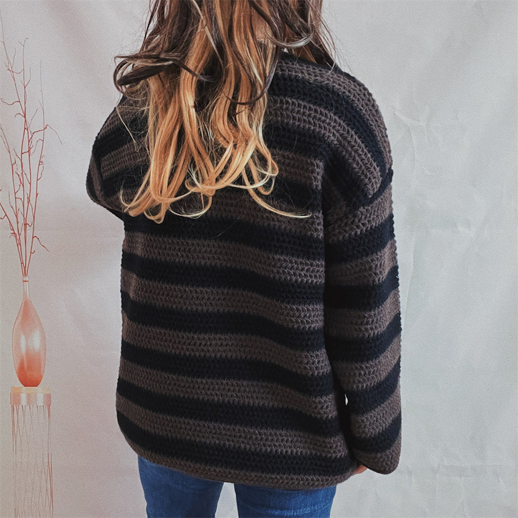 Women's Striped Round Neck Long Sleeve Sweater