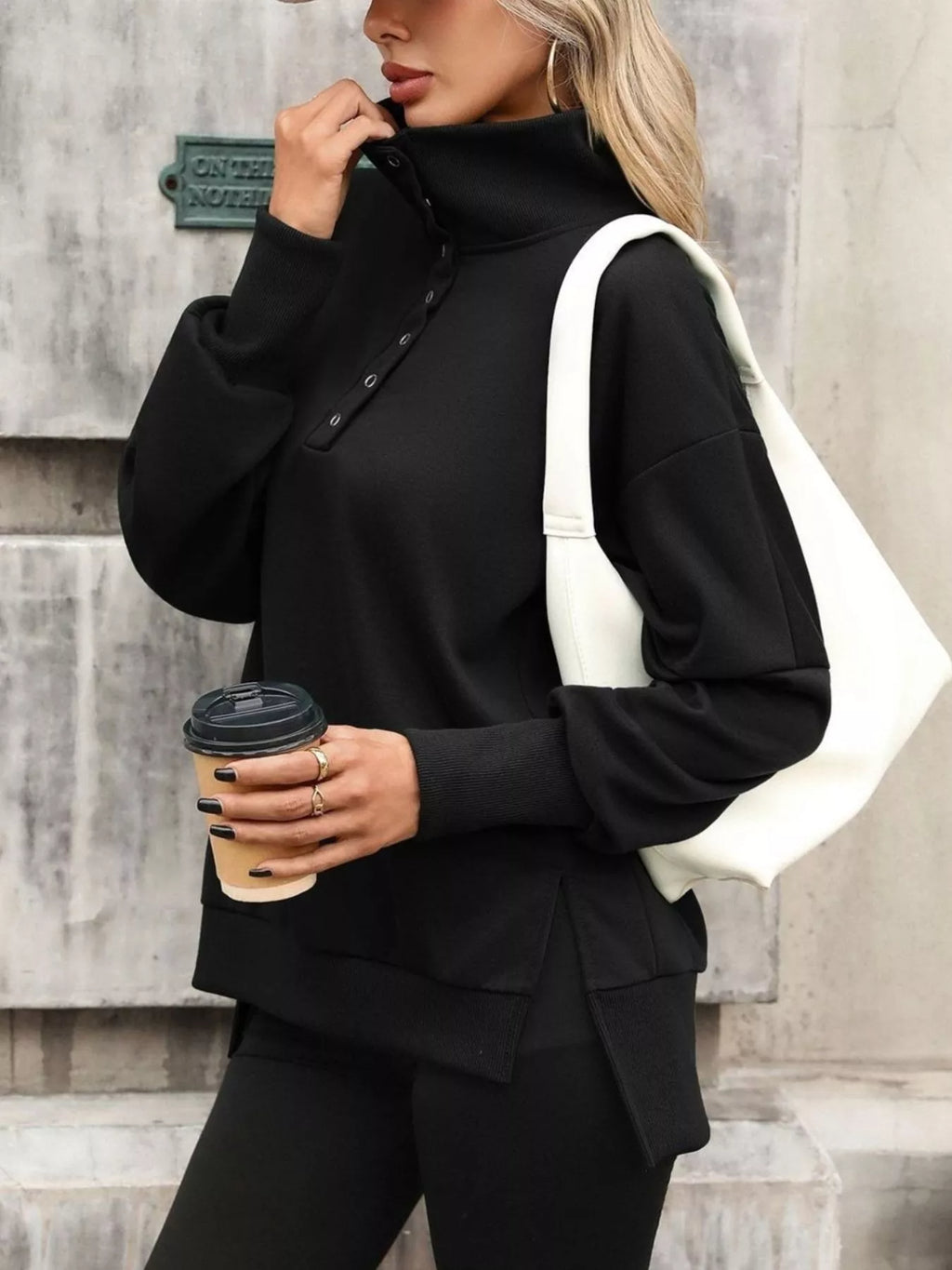 Women's Side Slit Half Snap Sweatshirt