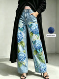 Mid-rise Wide-leg Denim Capri Pants