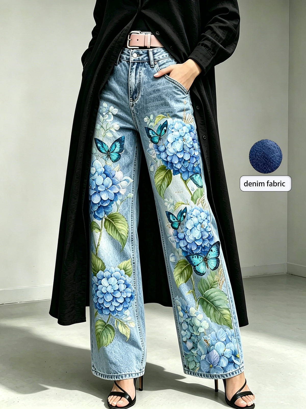 Mid-rise Wide-leg Denim Capri Pants