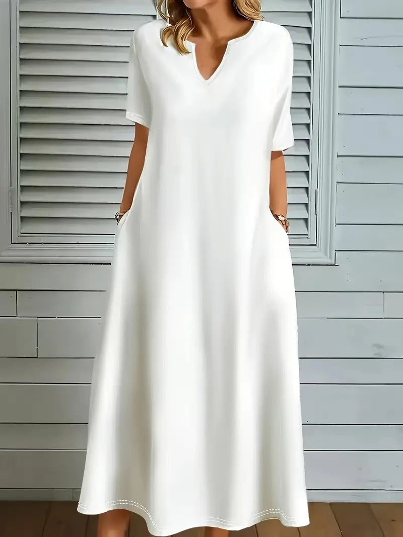 Women's Solid-Color V-Neck Summer Dress