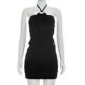 Minimalist Metal-ring Halter-neck Hip-hugging Micro-mini Dress