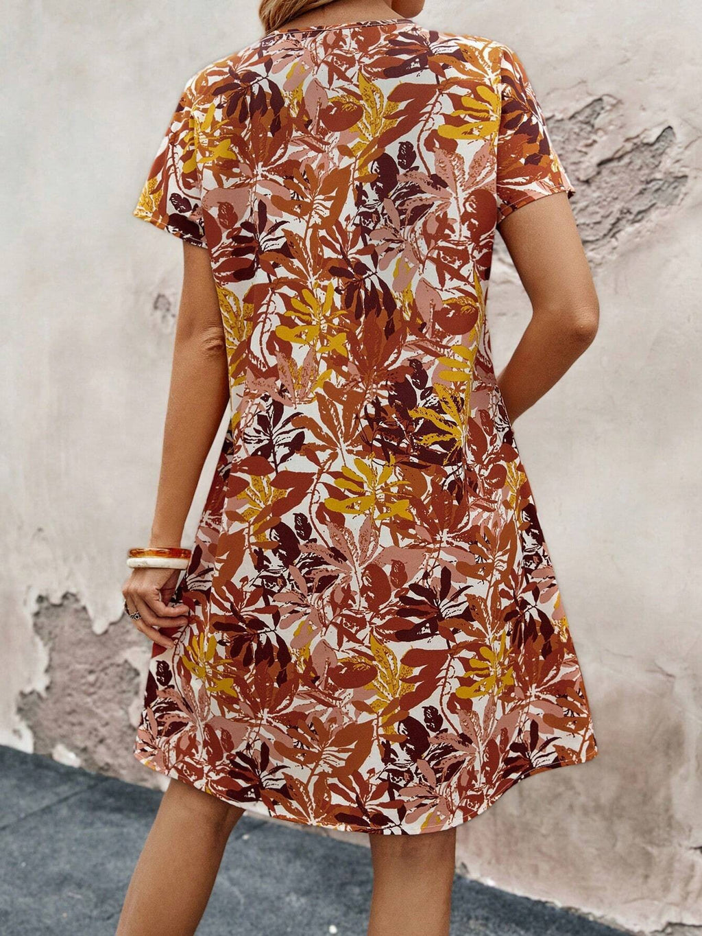 Hot Sale Dress Spring And Summer New Flower Printing Notch Neckline Dress