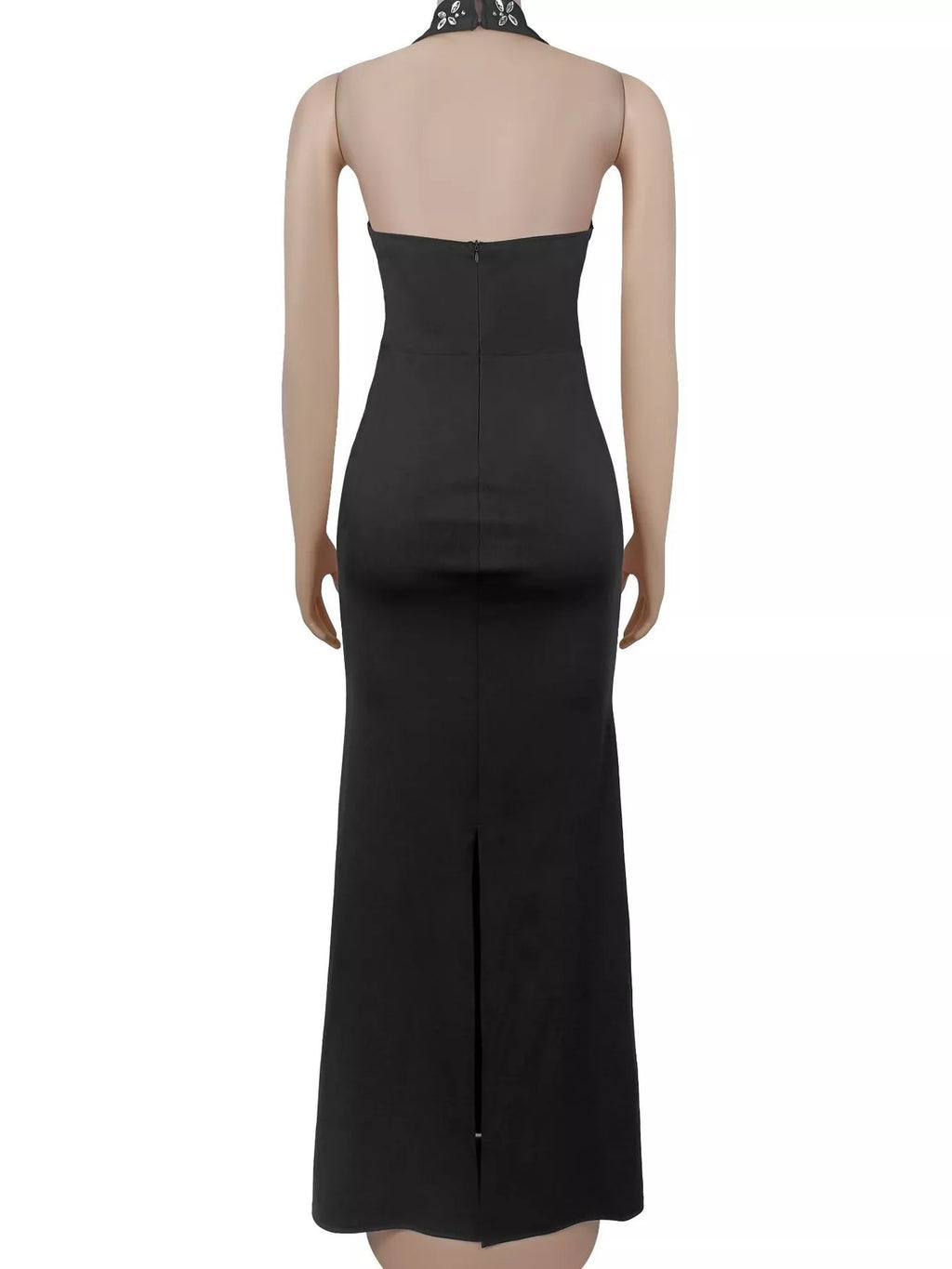 Women's Black Floral Halter Neck Maxi Dress - Black