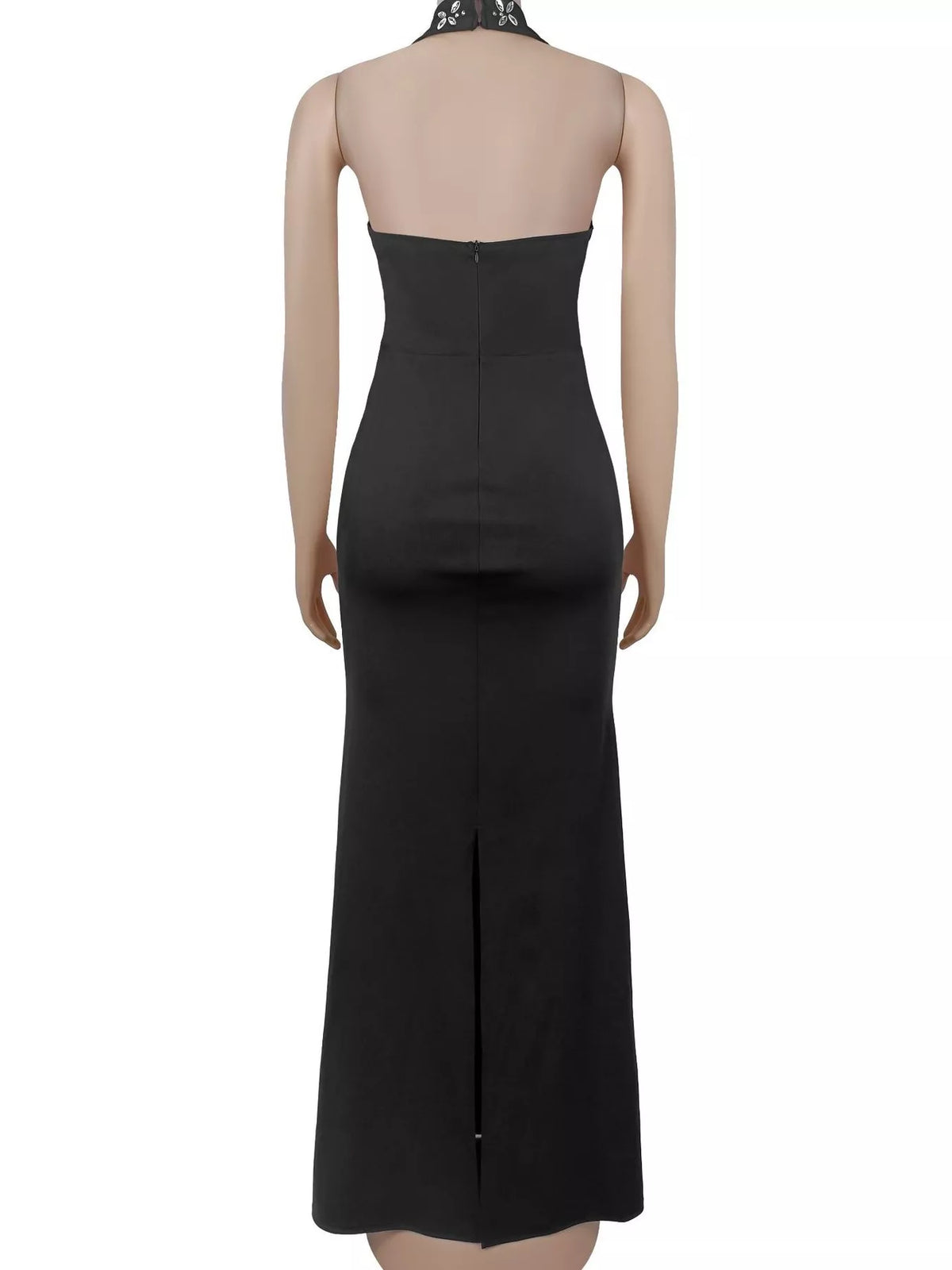 Women's Black Floral Halter Neck Maxi Dress - Black