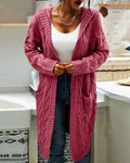 Long Knitted Plus-size Solid-color Sweater With Long Sleeves And Pockets