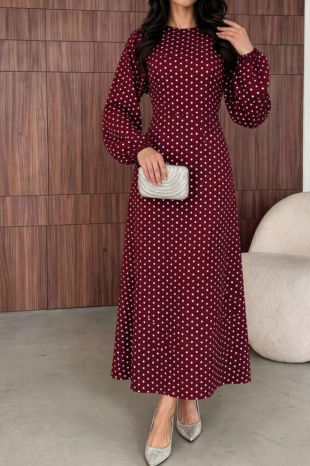 Women's Polka Dot Long Sleeve Maxi Dress