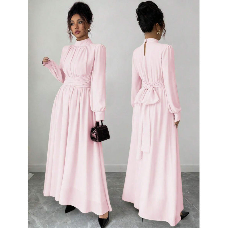 Fitted Figure-flattering Long-sleeve Dress With A Tie Waist