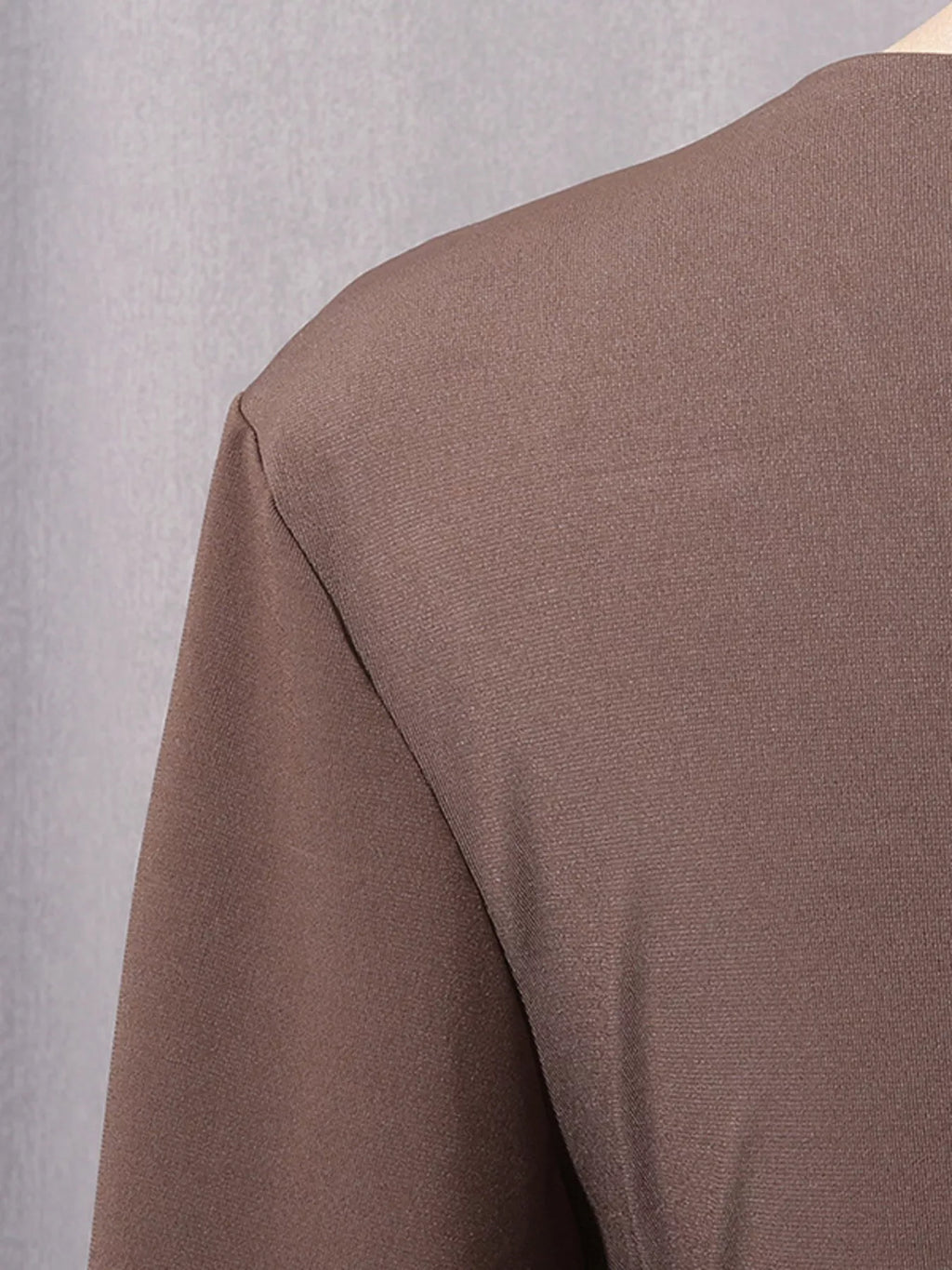 Women's Brown Ruched Long-Sleeve Maxi Dress with Cutout Detail - Brown