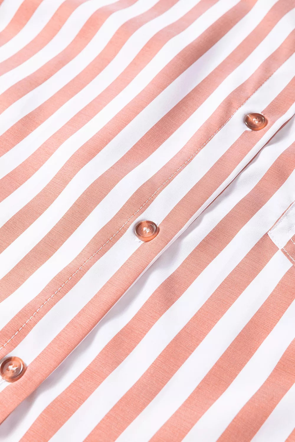 Women's Pale Blush Stripe Collar Button Front Bracelet Sleeve Ruffle Hem Shirt - Pale Blush
