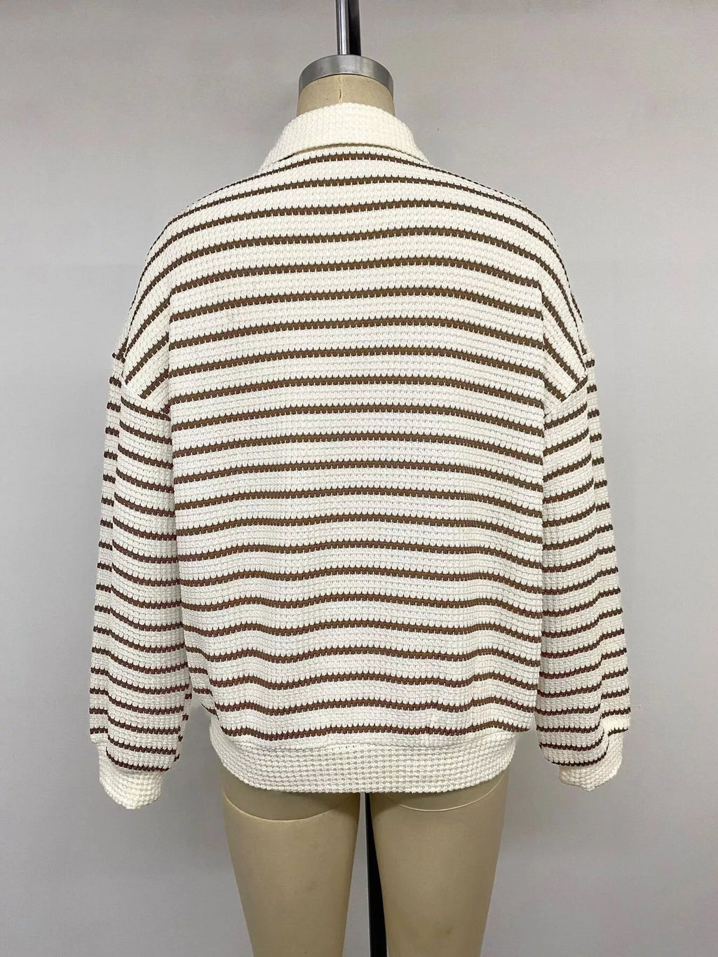 Striped Polo Collar Knit Sweatshirt