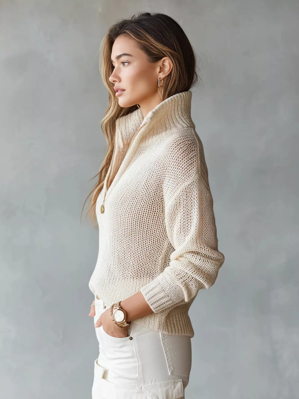 Women's Half-Zip Dropped Shoulder Sweater