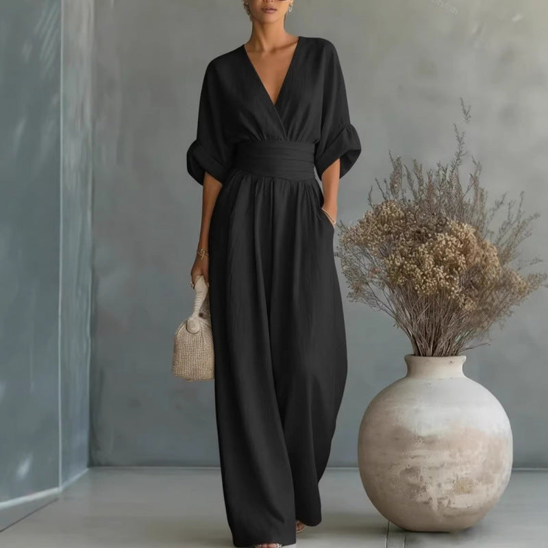 Women's European And American Cross Border Spring Summer New Amazon Elegant Waist-cinching Stylish Women's Jumpsuit