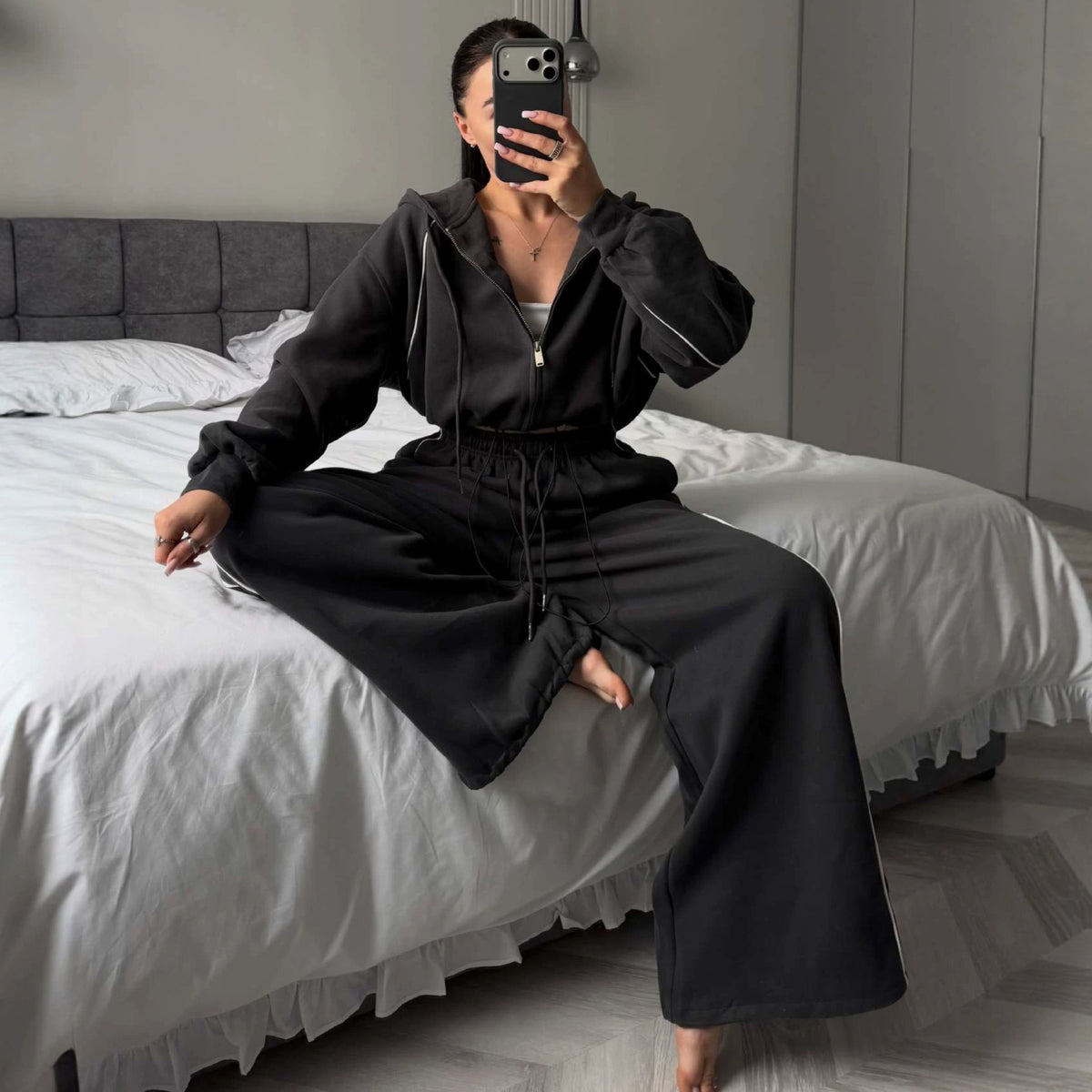 Stylish American-style Sporty Casual Two-piece Sweatshirt Set
