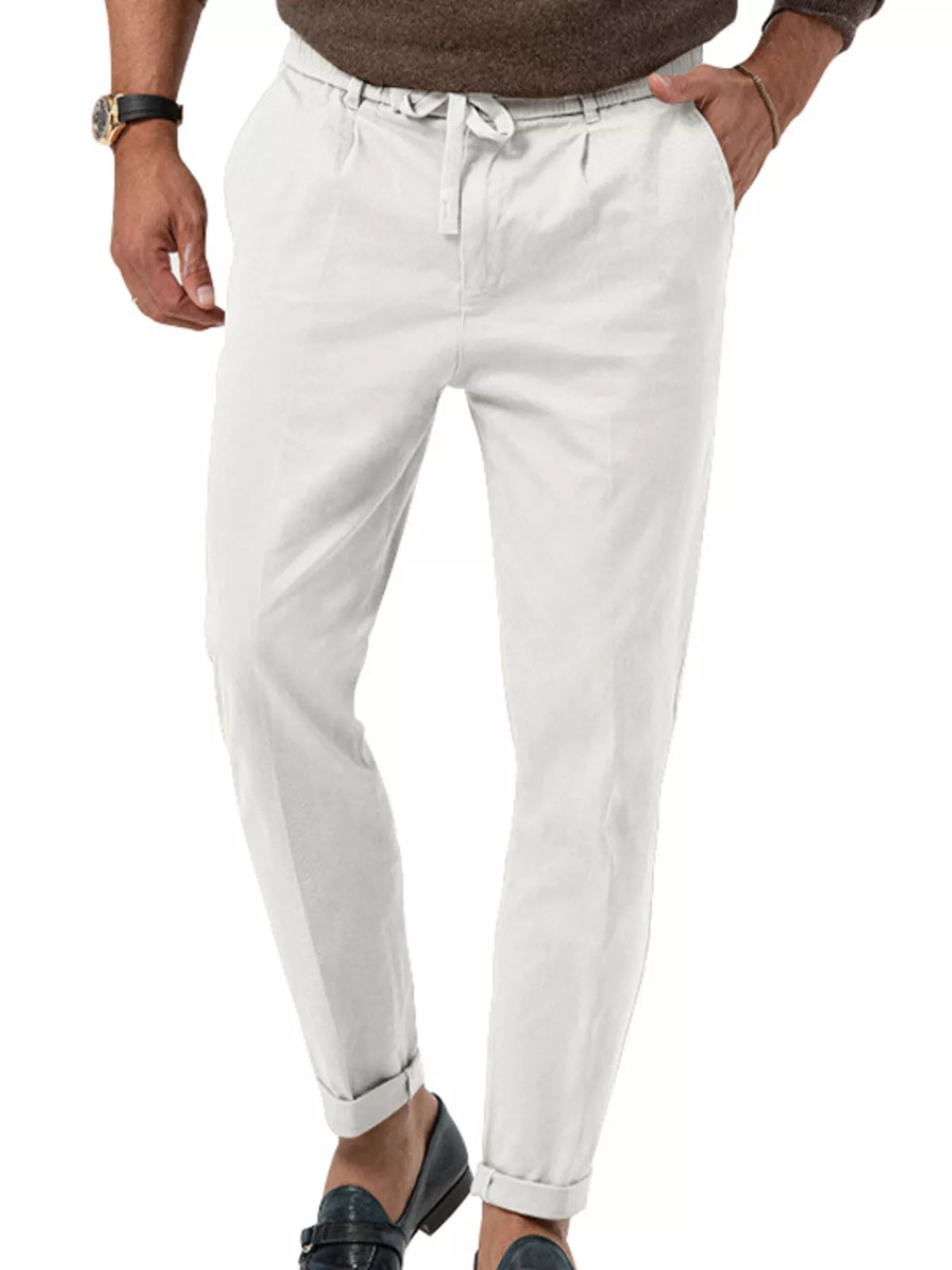 Men's Casual Drawstring Pants, Plus Size - White