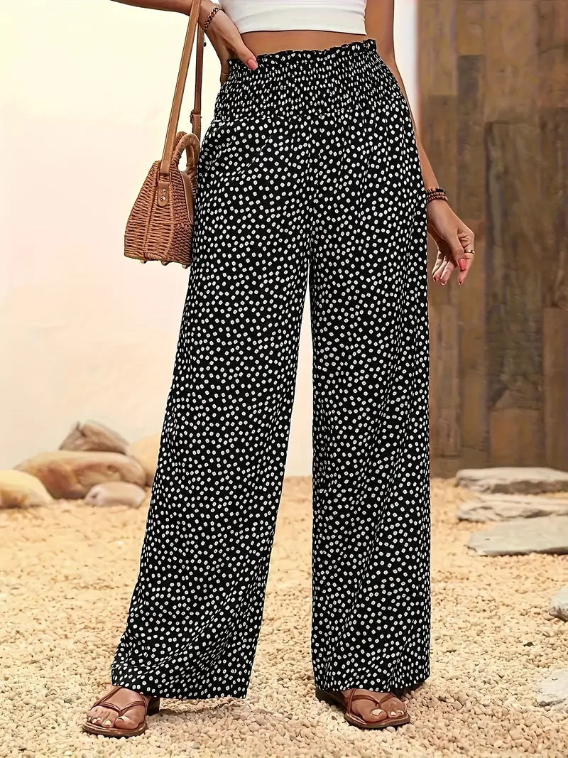 Printed Loose Spring Summer Casual Elastic Waist Pants Europe And America