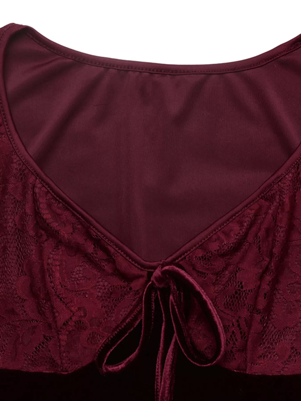 Women's Burgundy Lace Flare Sleeve Mini Dress - Burgundy