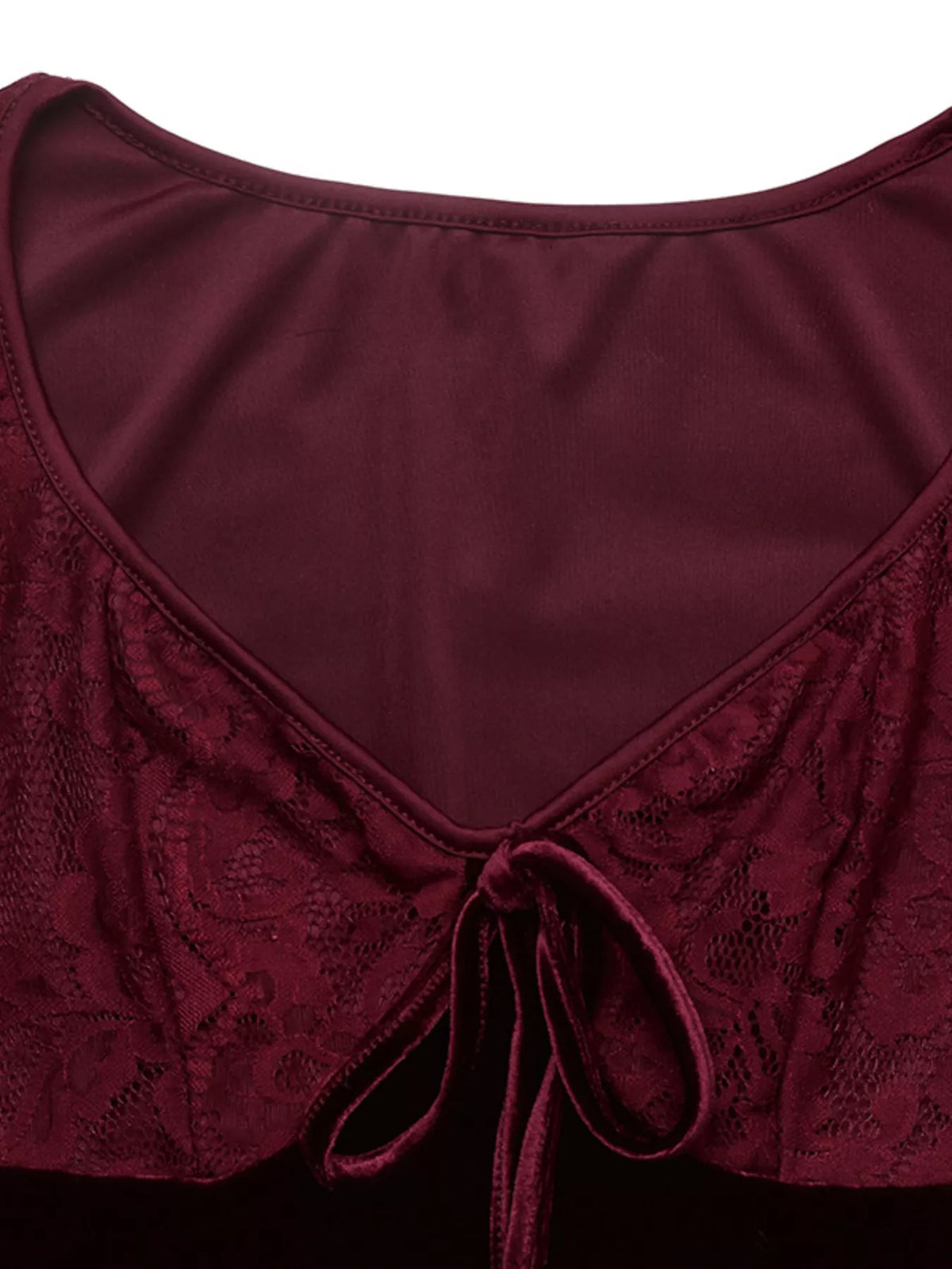 Women's Burgundy Lace Flare Sleeve Mini Dress - Burgundy