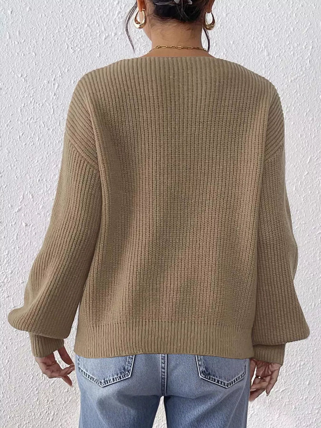Women's Bow-Tie Sleeve V-Neck Sweater