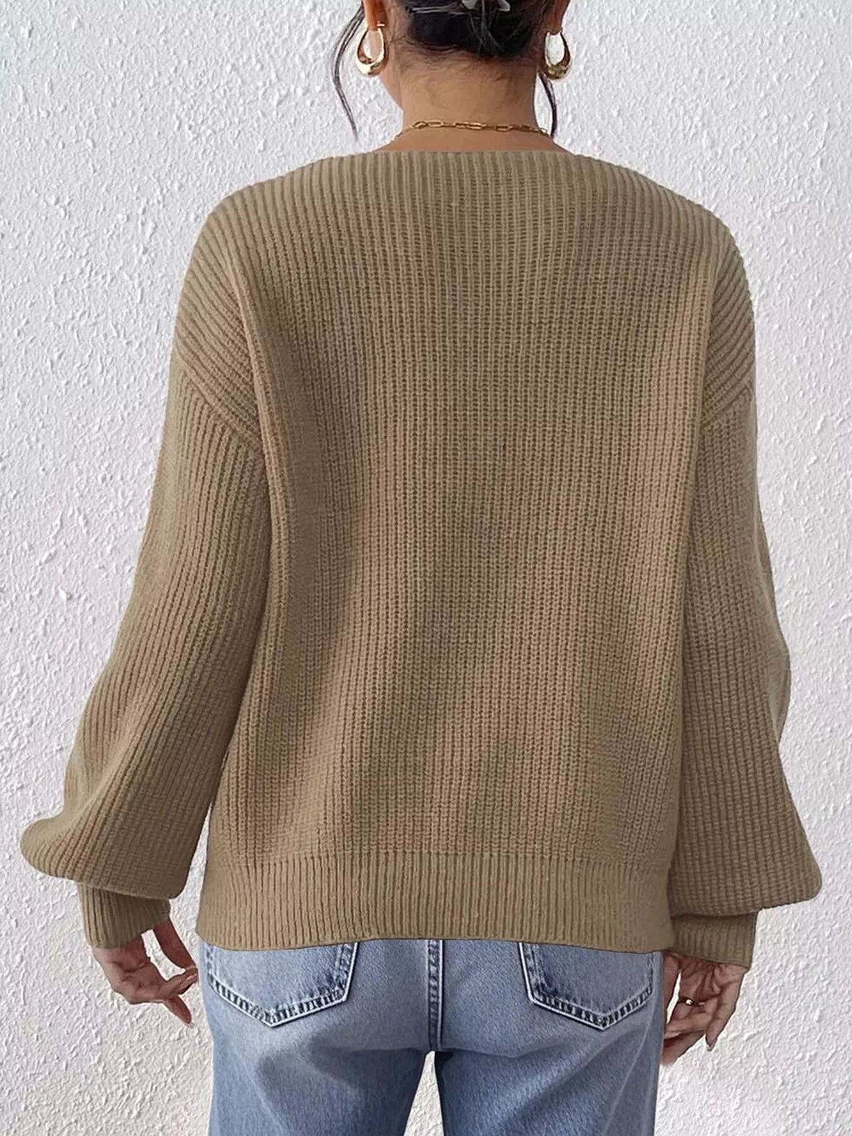 Women's Bow-Tie Sleeve V-Neck Sweater
