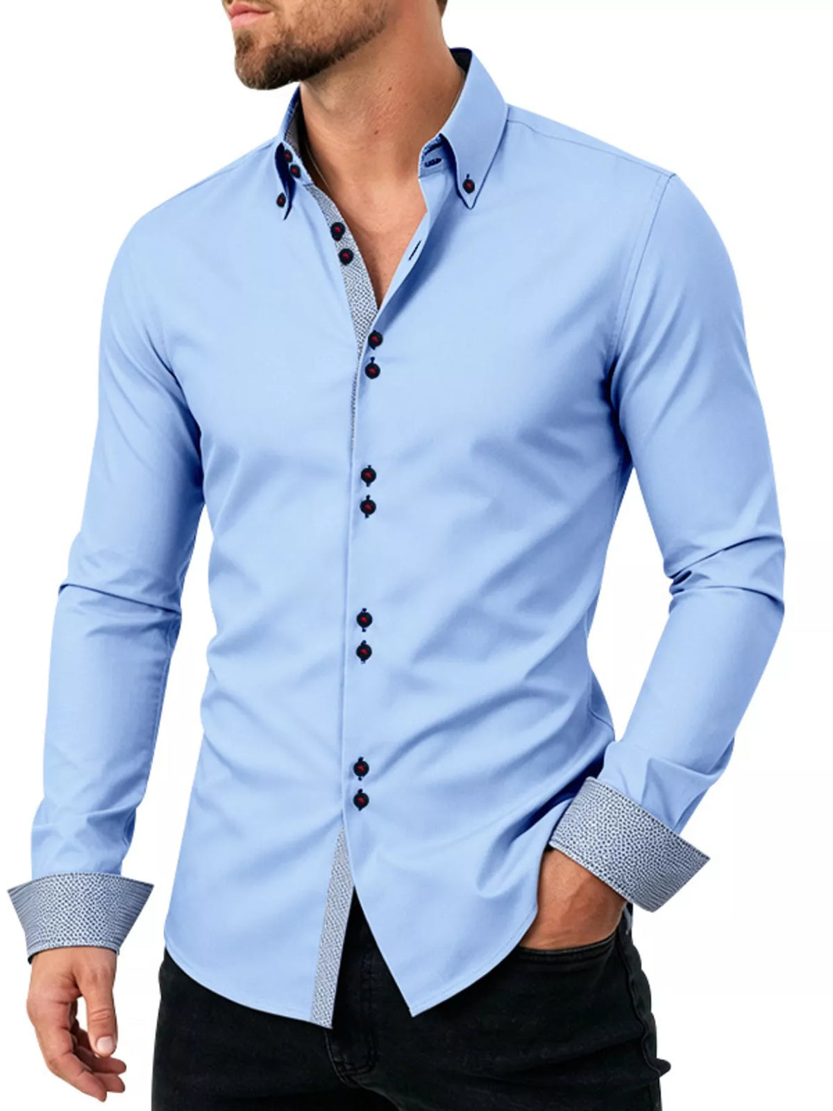 Men's Full Size Slim Fit Contrast Trim Shirt Plus Size