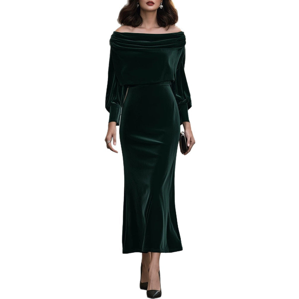 New Elegant Velvet Waist-cinching Dress