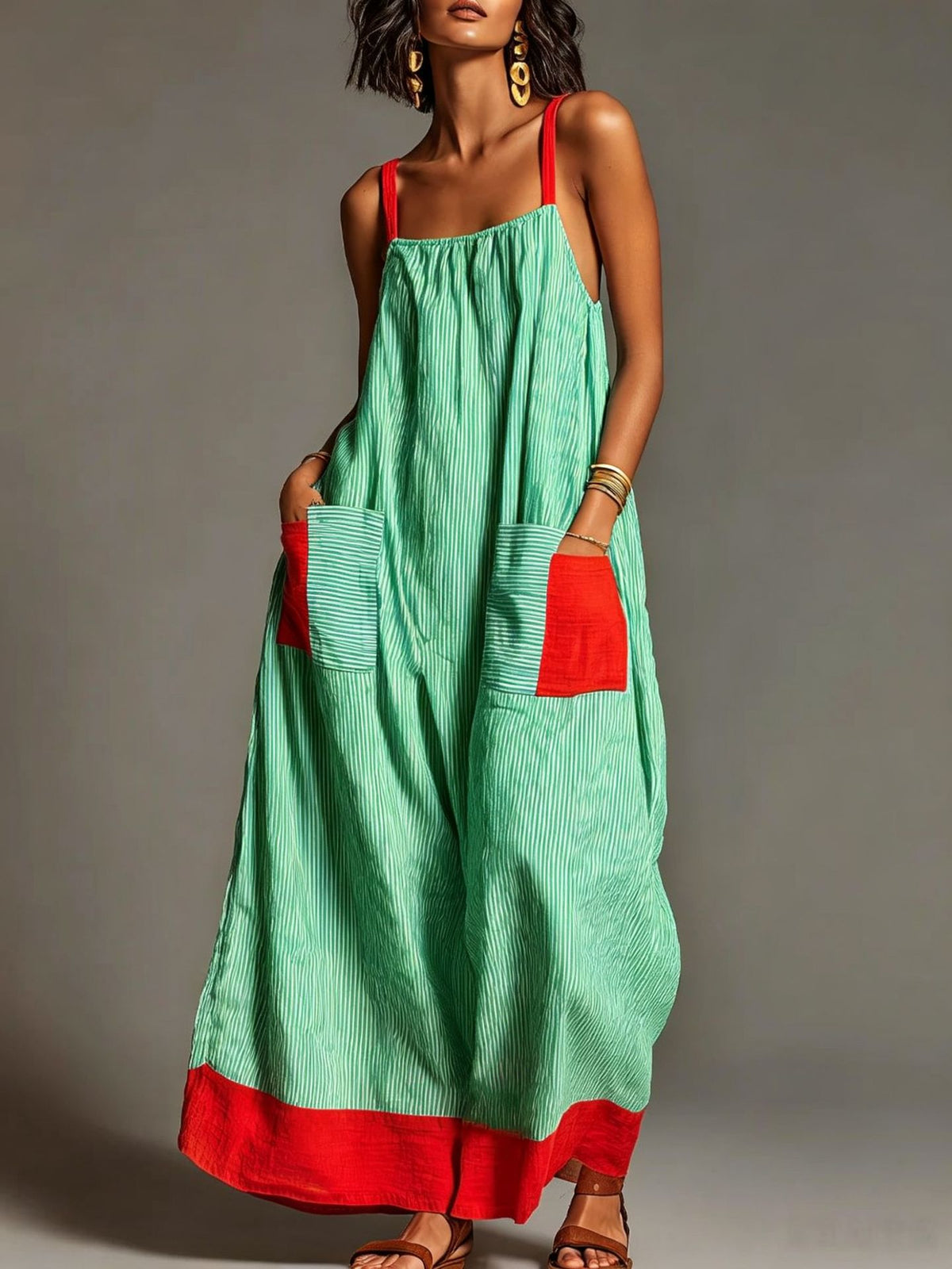 Striped High-end Slip Dress, New Summer Product, Elegant Long Dress For Women For Travel And Vacation
