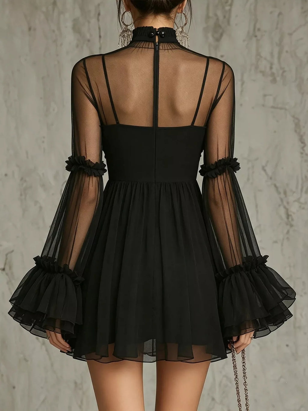Women's Sheer Mesh Rose Applique Mini Dress