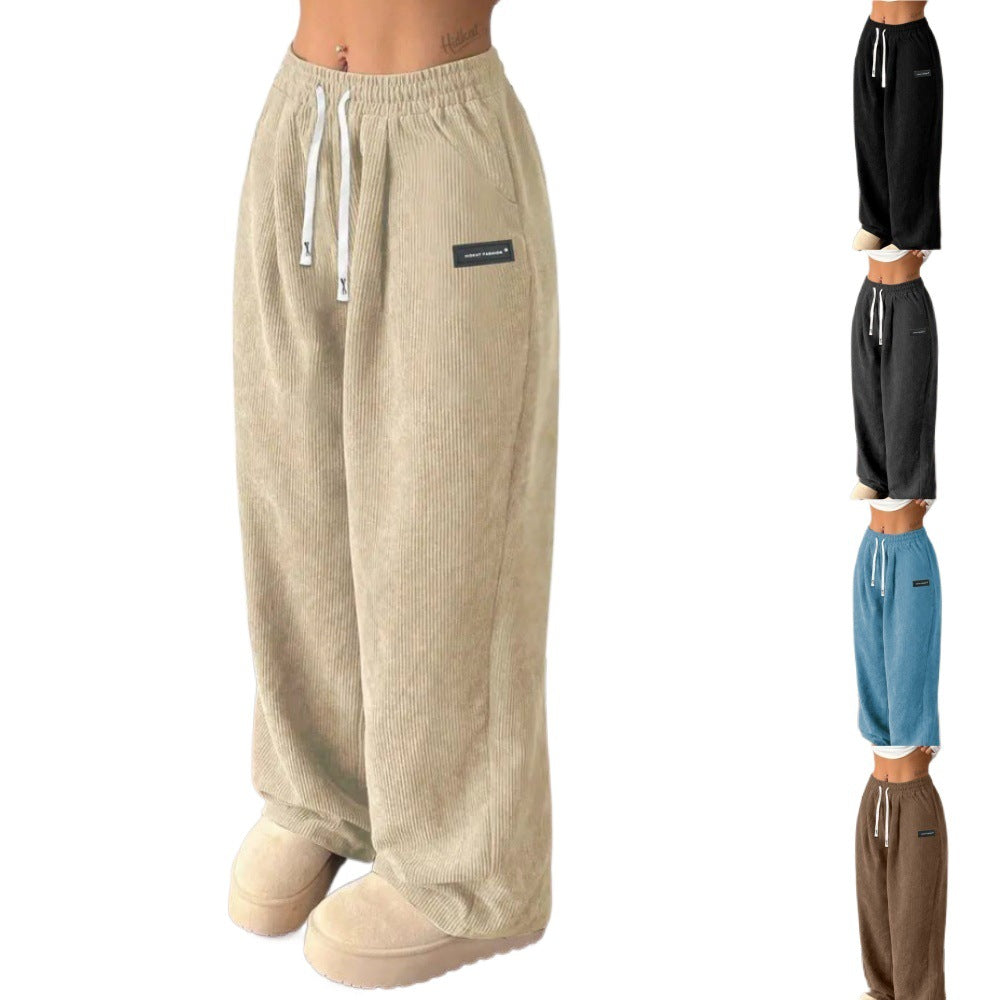 Autumn And Winter New Loose Drawstring Solid Color Pocket Casual Versatile Women's Pants