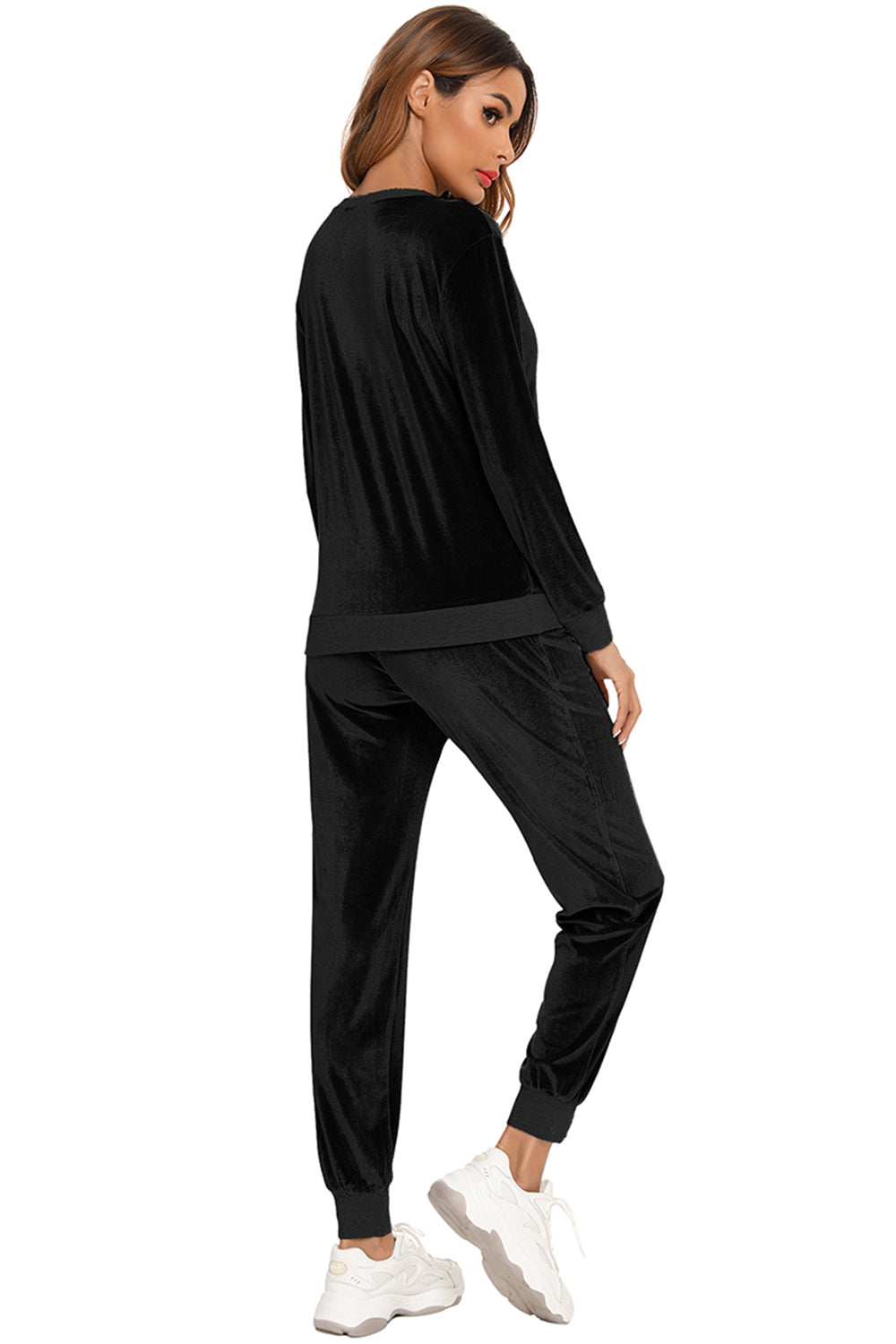 Women's Round Neck Long Sleeve Loungewear Set with Pockets