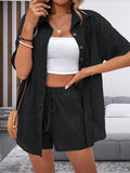 New Autumn Fashion Elegant Loose Solid Color Button Top Lace-Up Pants Suit