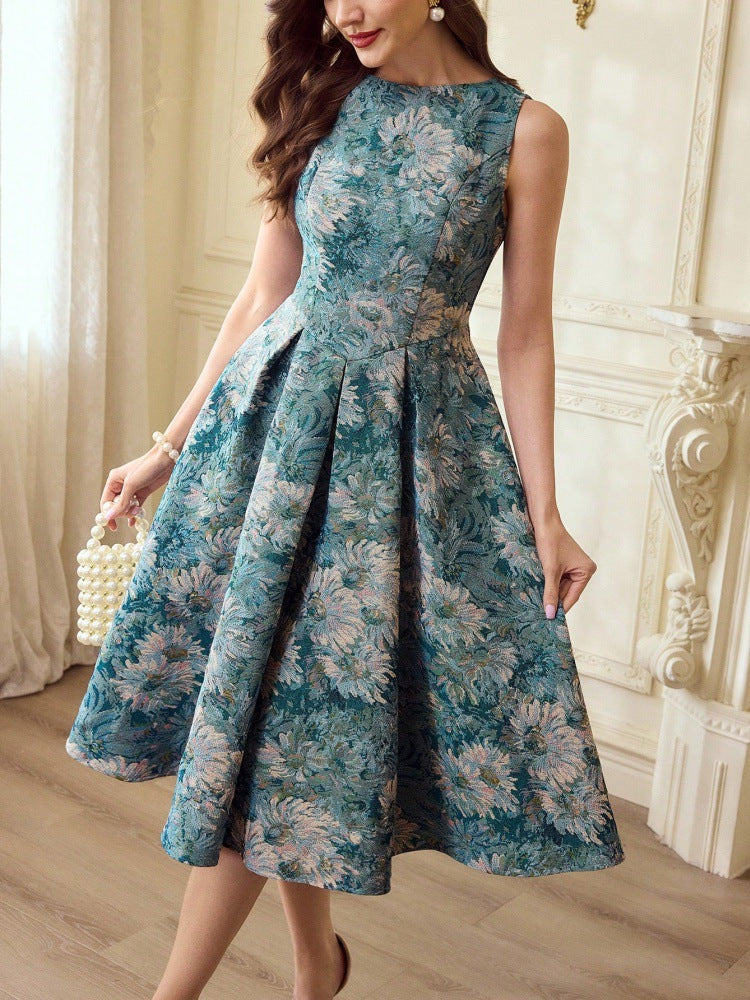French-style Women's Retro Oil-painting Sleeveless Dress