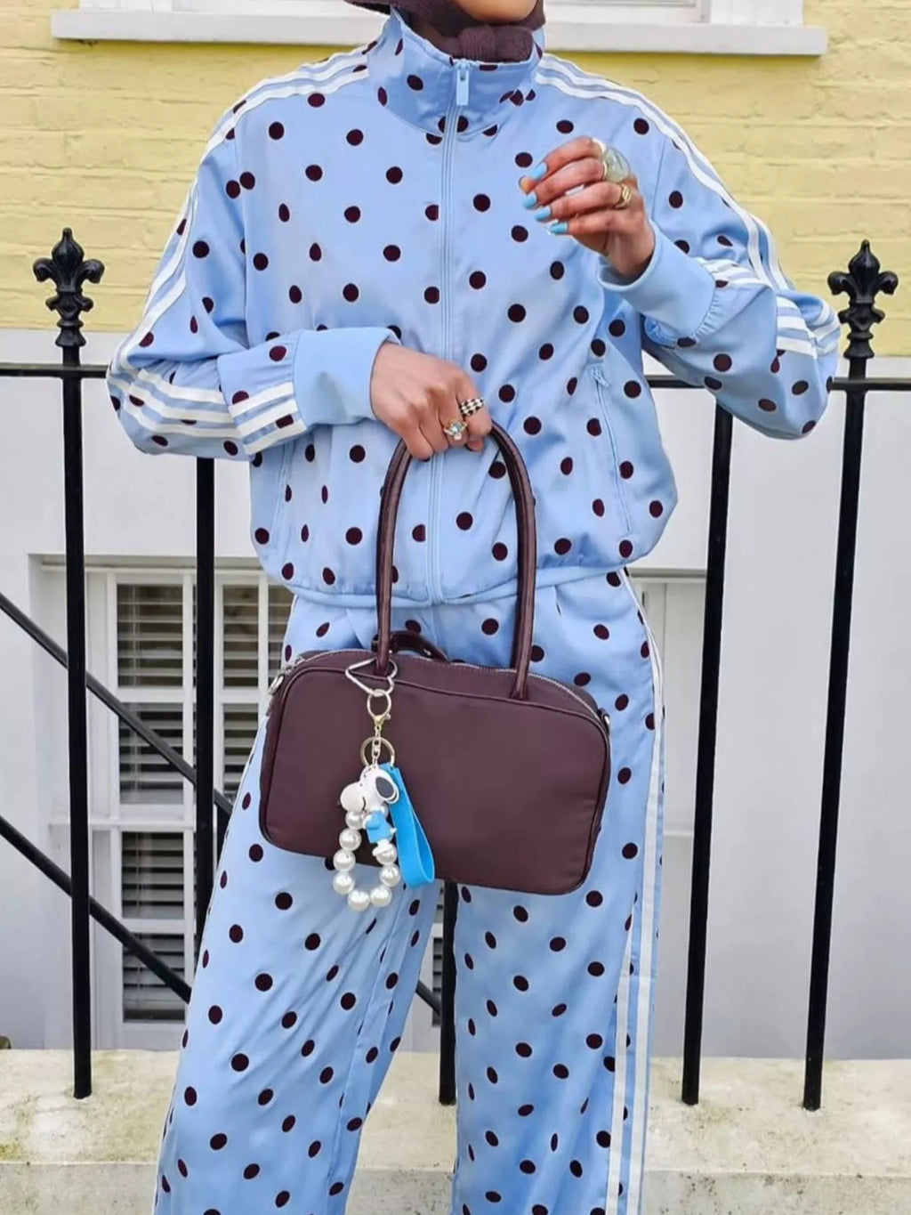 Women's Polka Dot Side Striped Outerwear and Pants Set