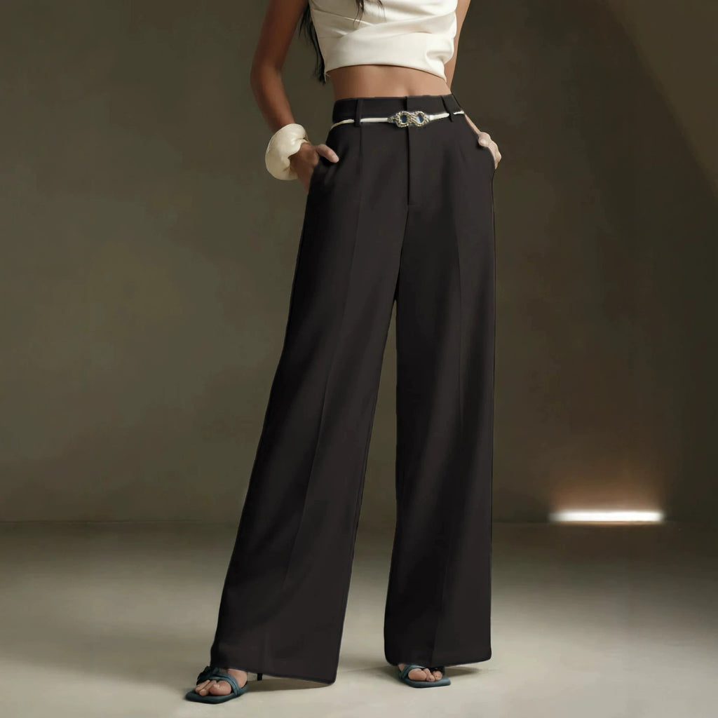Solid-color High-waisted Draping Wide-leg Straight Pants