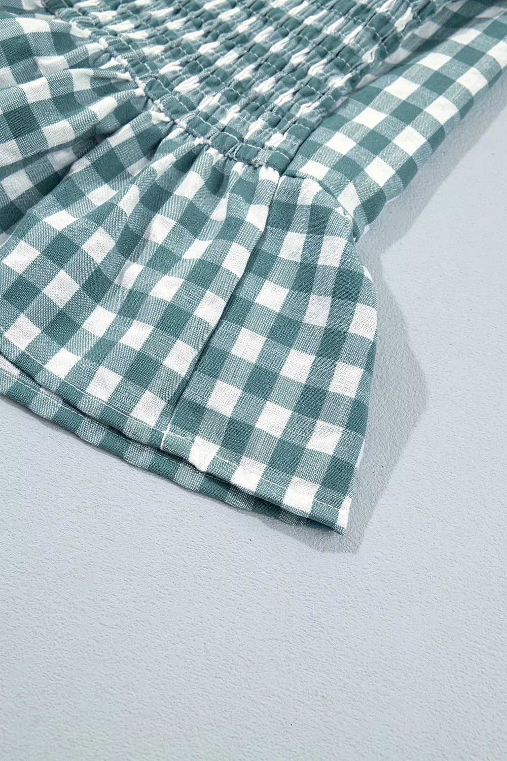 Women's Sage 3/4 Sleeve Shirred Plaid Peplum Top - Sage