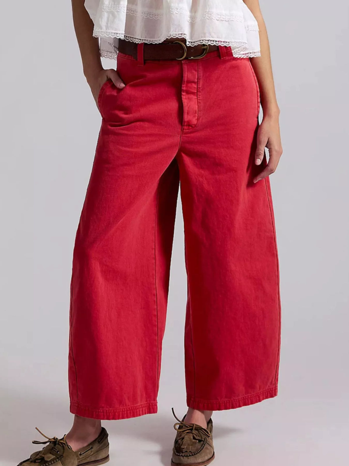 Women's Wide-Leg Cropped Jeans - Red