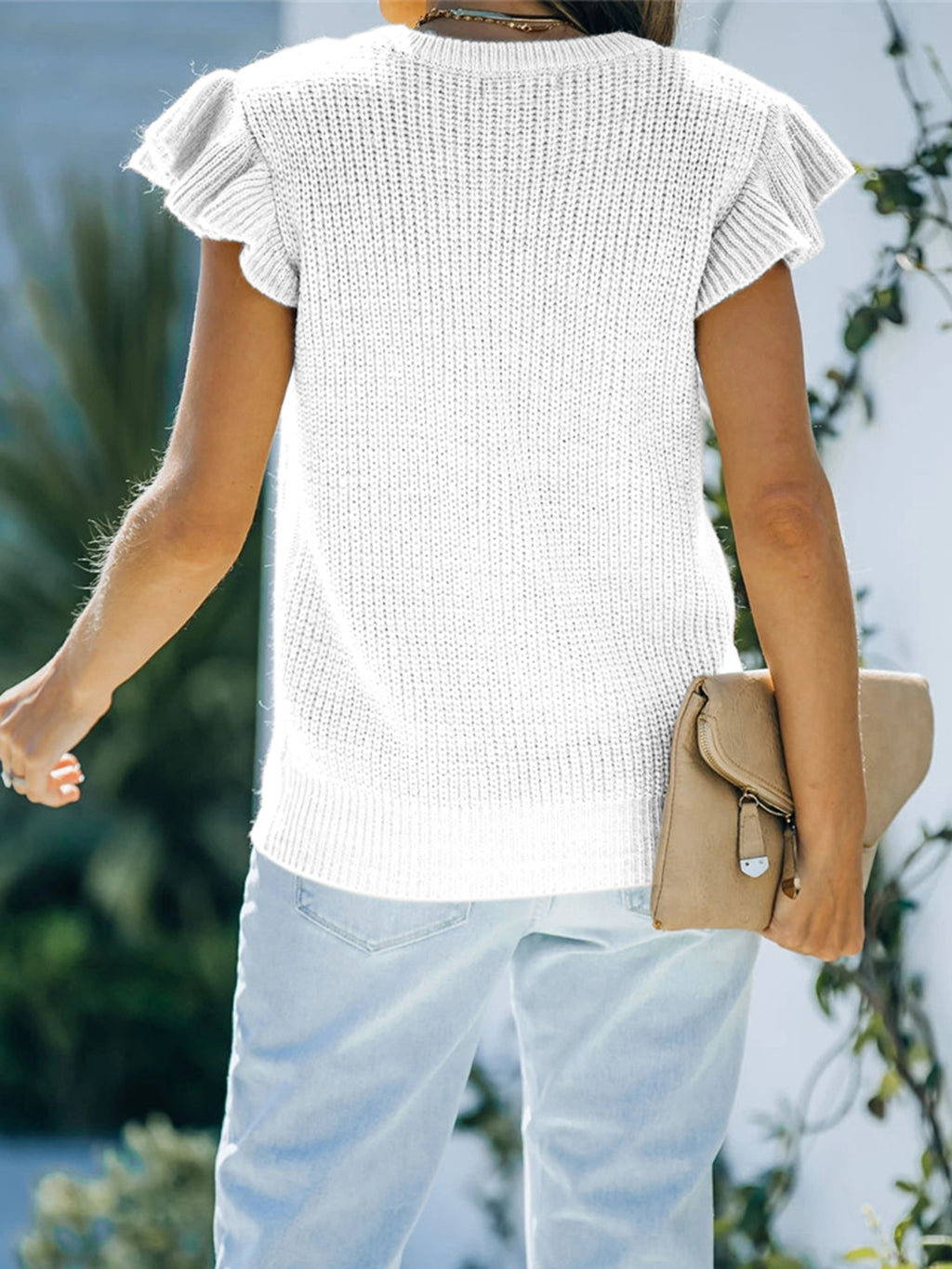 Women's Round Neck Cap Sleeve Sweater