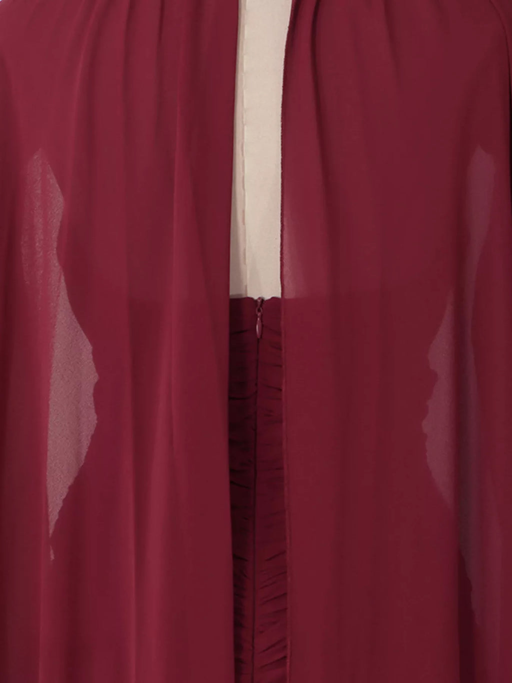 Women's Red Ruched Halter Neck Cape Maxi Dress - Red