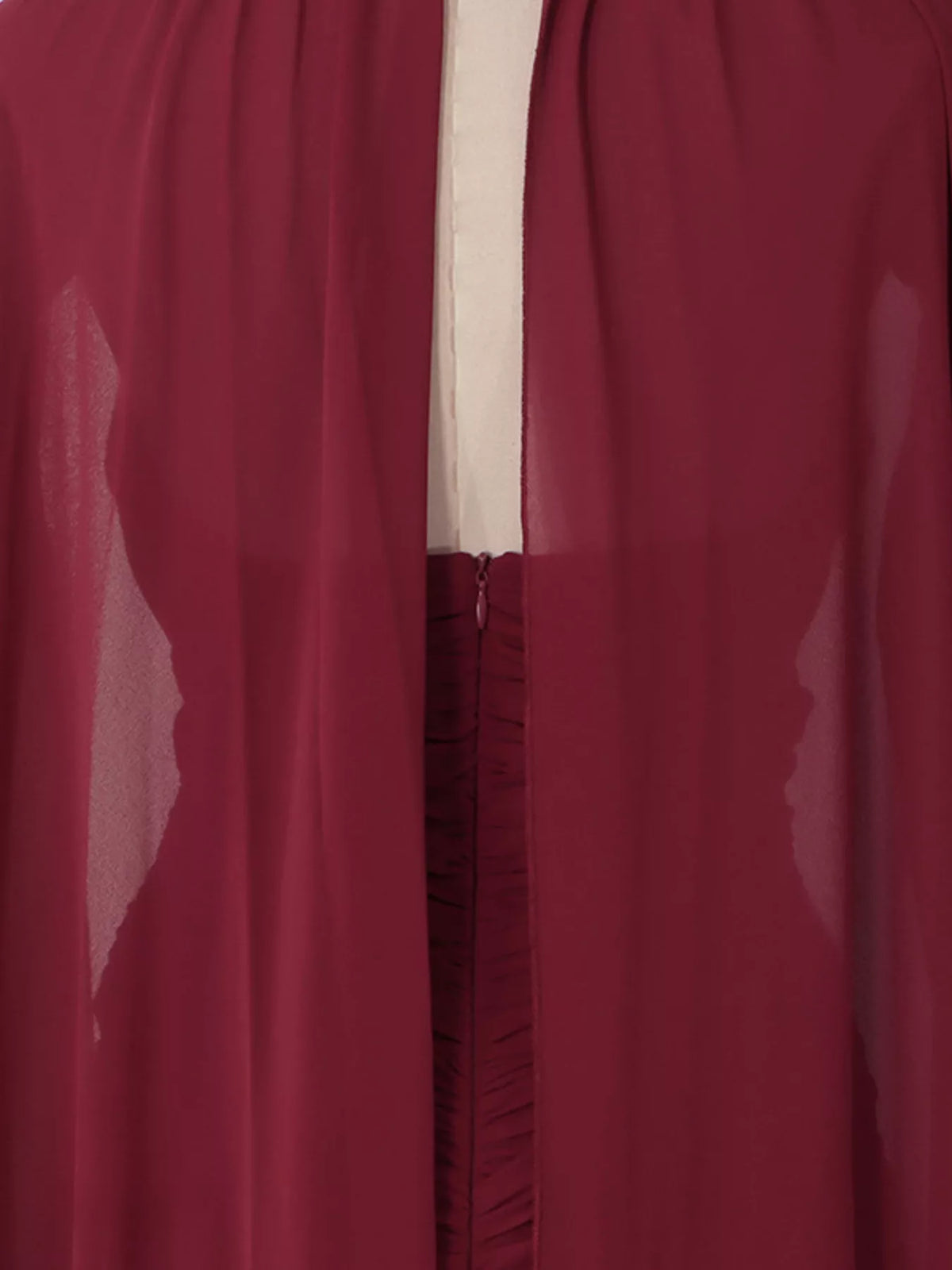 Women's Red Ruched Halter Neck Cape Maxi Dress - Red