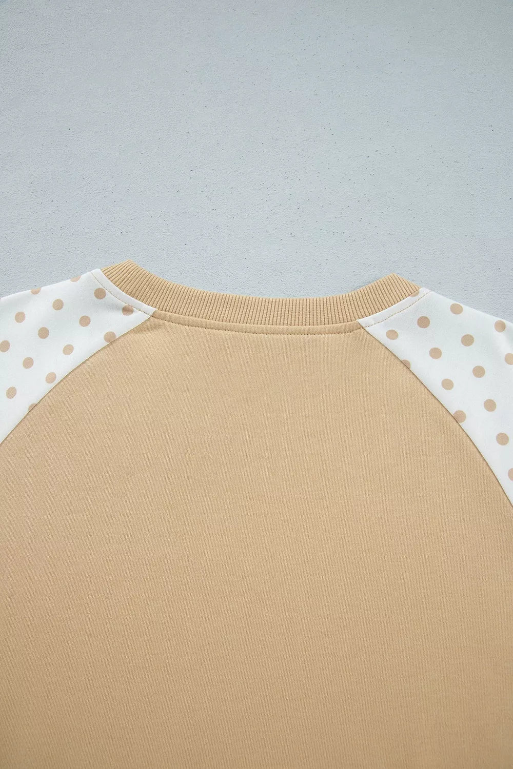Women's Tan Polka Dot Patchwork Colorblock Long Sleeve Casual Two Piece Pants Set - Tan