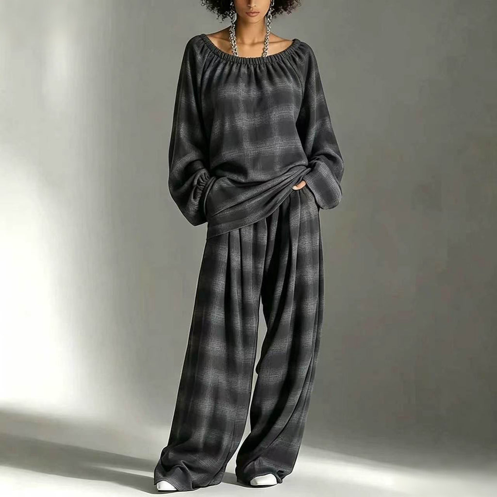 Womens Plaid Distressed Street-Style Color-Block Set