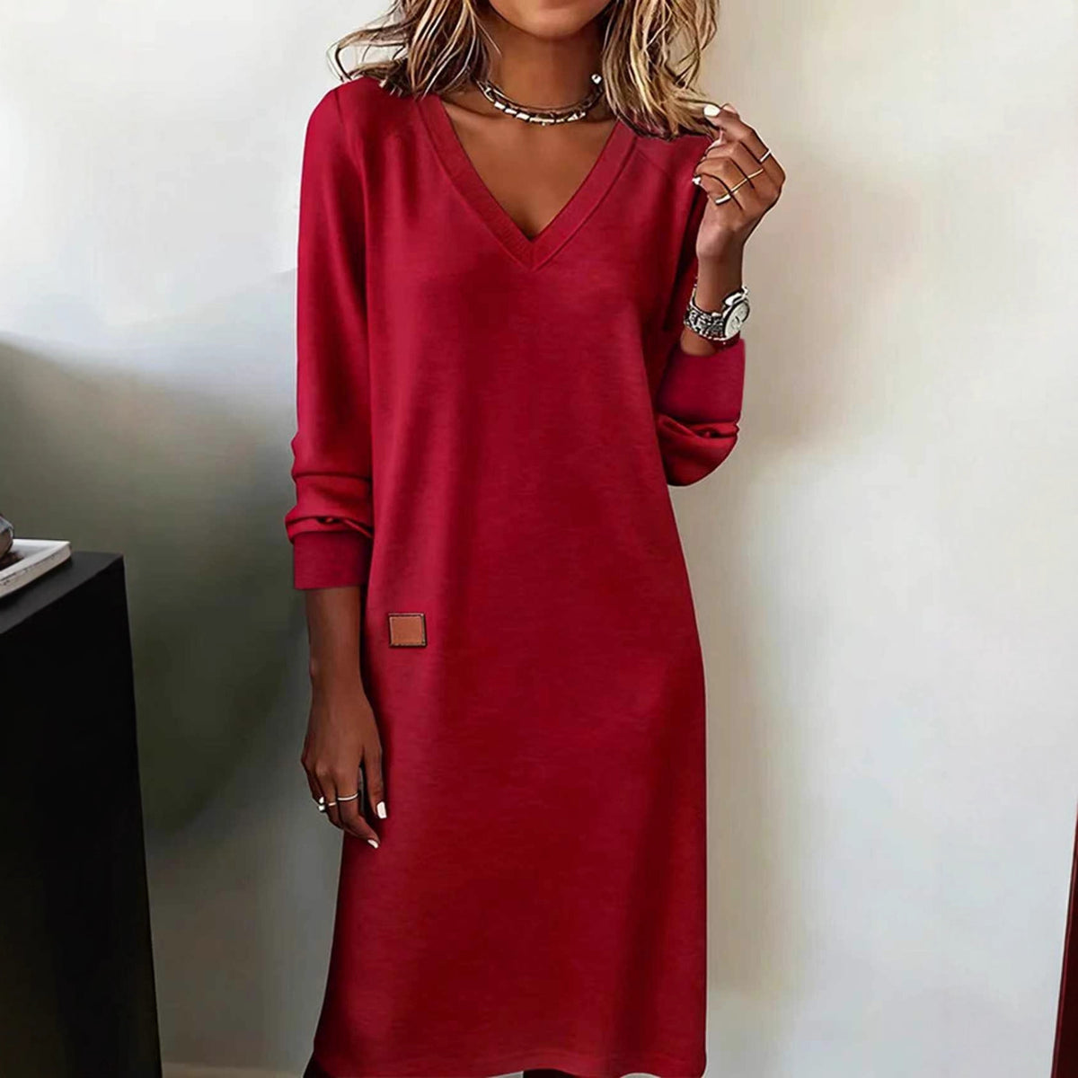 Women's European And American Cross-Border New Spring & Fall Women's V Neck Long Dress Slim Hip Skirt Women's Dress